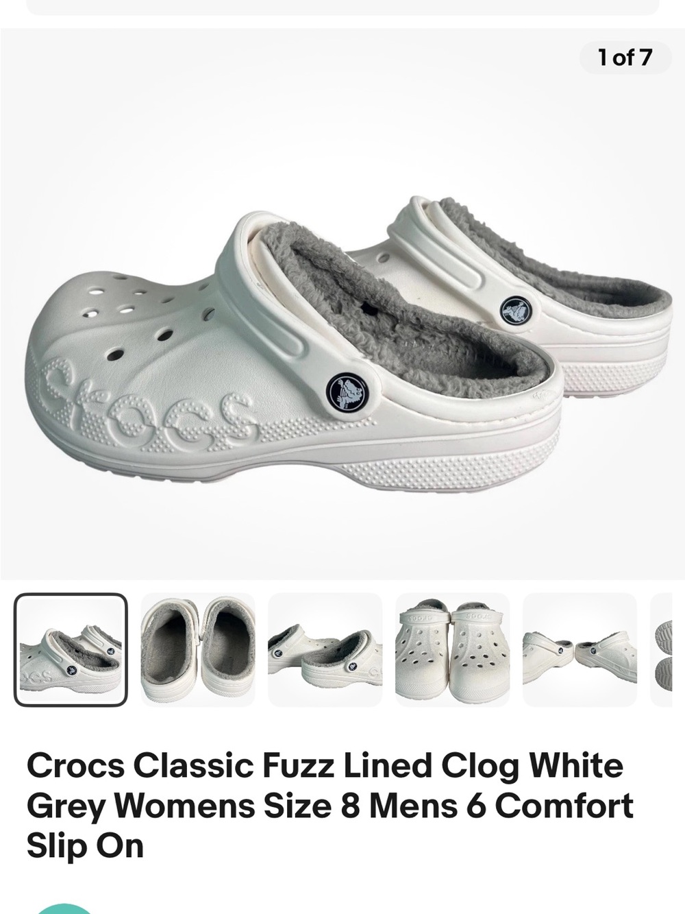 CROCS Kids Classic Lined Clog - White with Grey Lining